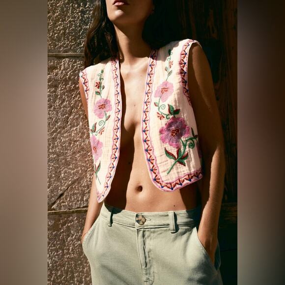 Zara Floral Embroidered Vest Size Large - Picture 8 of 15